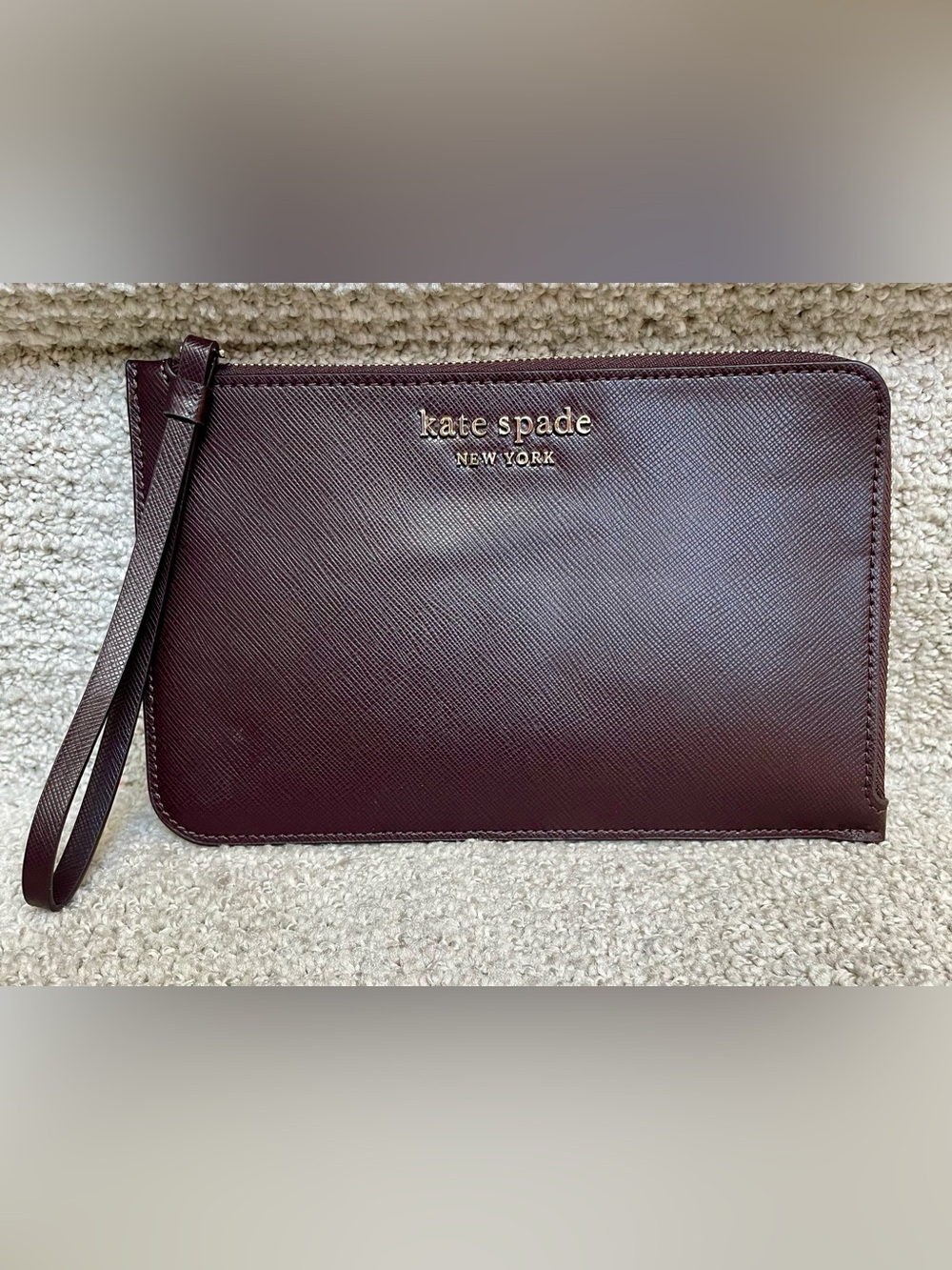 Kate Spade Staci Medium L-Zip Leather Wristlet - Grenache Burgundy
